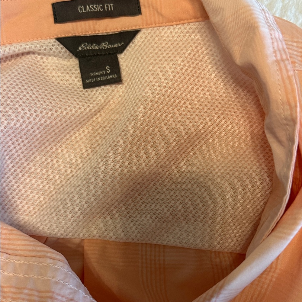 Eddie Bauer Peach Plaid Button-Up Dry Fit Shirt - Picture 4 of 6